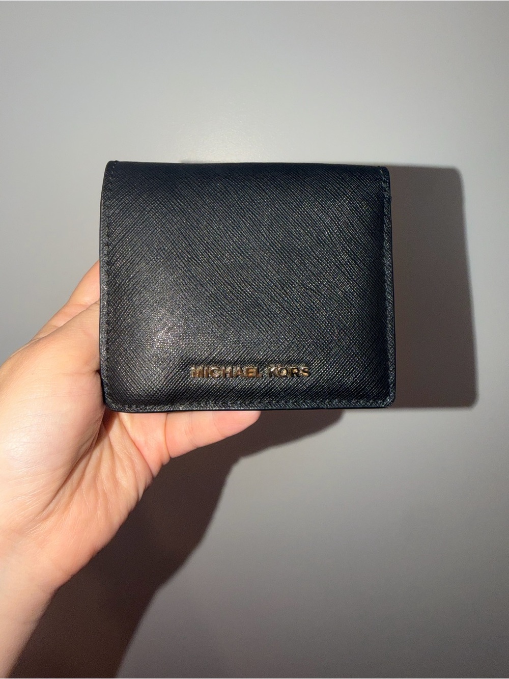 Michael Kors Black Saffiano Leather Bifold Wallet with Gold Logo